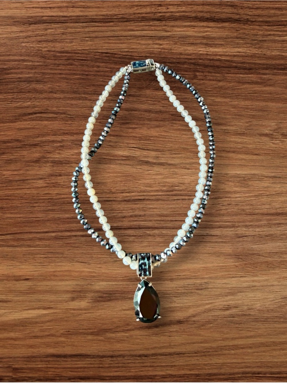 Sigal Double Strand Beaded Statement Necklace - Black/ White Pendant Necklace
